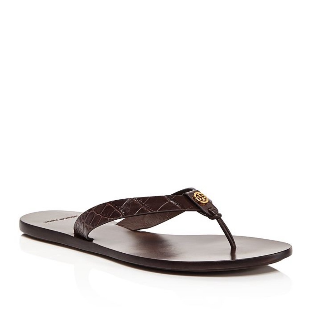 NEW unworn Tory Burch Manon Croc Embossed Sandal Brown Size 8 - with box